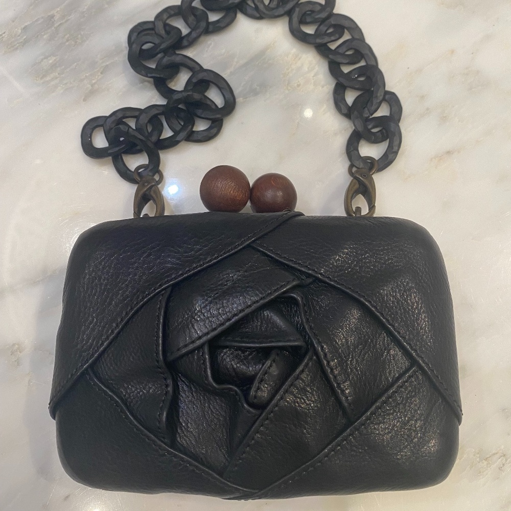 Black EVRA flower box leather bag